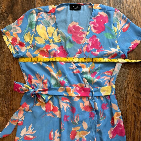 VICI Floral Summer Print V Neck Wrap Tie Long Maxi Flowy Dress Maximalism - Picture 7 of 12